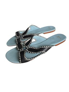 Frances Valentine Meredith Blue Leather Whipstitch Slide Sandals 9B